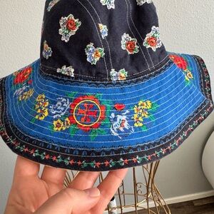 Tory Burch Black and Blue Floral Hat